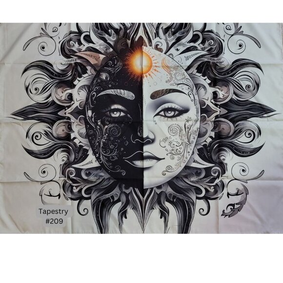 Black and White Sun Goddess Tapestry Hanging Wall Decor - Picture 1 of 1